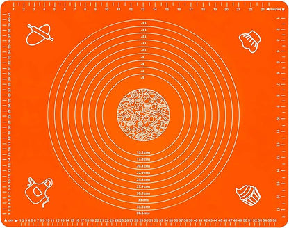 Silicone Baking Mat for Rolling Pastry Dough with Measurements, 25.6 x 17.7 BPA Free Non stick and Non Slip Orange Table Sheet Baking Supplies for Bake Pizza Cake