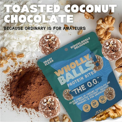 Wholly Balls Protein Bites – Healthy Plant-Based Snack | High Protein, Low Sugar, Gluten-Free Energy Balls (Pack of 3, Chocolate)