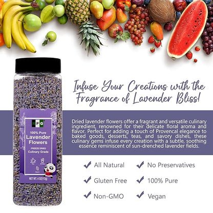 NPG Freeze Dried Lavender Flowers 4 Oz, Culinary Grade Lavender Buds for Tea, Baking, DIY Soap, Candle Making, Potpourri, Natural Fragrance Sachets, All-Natural, Non-GMO, Gluten-Free