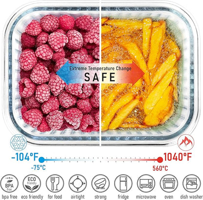 Set of 4 Stackable Space-Saving Nesting Glass Bowls with Airtight Acacia Lids for Lunch, Meal & Food Prep - Microwave & Oven-ready BPA Free Durable Heat Resistant Inert Borosilicate Glass