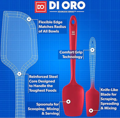 DI ORO Silicone Spatula Set - Rubber Kitchen Spatulas for Baking, Cooking, & Mixing - 600°F Heat-Resistant & BPA Free Silicone Scraper Spatulas for Nonstick Cookware - Dishwasher Safe (4pc, Red)