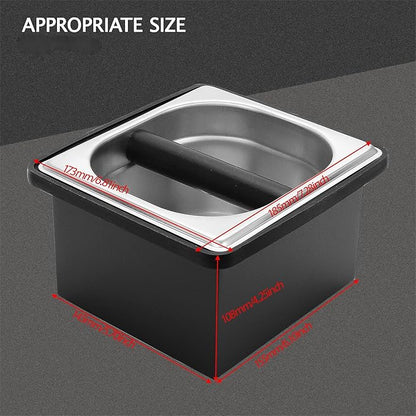 Espresso Knock Box,Stainless Steel Coffee Pucks Container, with Steel Holder and Noise Reduction Rubber Ring (7.28 x 6.8 x 4.25 inch)