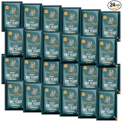 One in a Mill Instant Dry Yeast Packets | Fast Acting Self Rising Yeast for Baking Bread, Cake, Pizza Dough Crust | Kosher | Quick Rapid Rise Leavening Agent for Pastries | 24 Packets