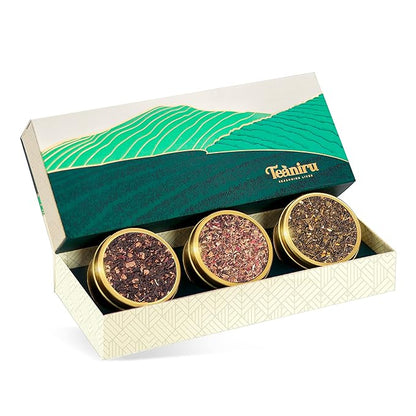 Teaniru, Novelty Tea Collection | 3 Loose Leaf Tea Sampler | Tea Variety Pack - Assortment of Green, Herbal & Black Tea | Gluten Free & Sugar Free | Tea Gift Set for Men & Women