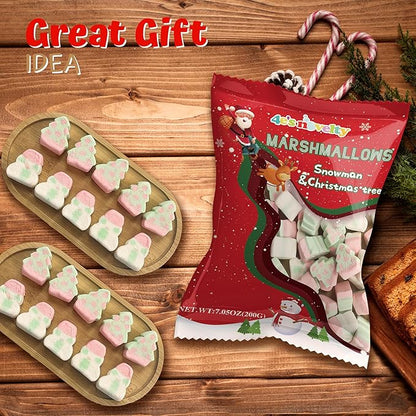 4E's Novelty Sweet Christmas Marshmallow Soft Candy Treats 65pcs (200gram) Bulk Snowman & Santas Shapes, Christmas Candy Stocking Stuffers Snacks, Party Favor for Kids & Adults