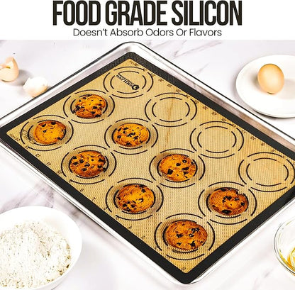 Generic Silicone Baking Mat Set of 6 - Non-Stick, Reusable, Heat Resistant, Gray Color - Perfect for Baking, Cooking, Rolling Dough, and Pastry - Easy to Clean, Durable Kitchen Mats, Multi Sizes