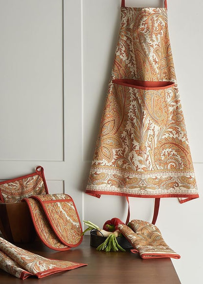 Maison d' Hermine Pot Holders 100% Cotton Heat Resistant Potholders 8" x 8" Hot Pads with Loop BBQ, Cooking, Baking, Grilling, Kitchen, Handling Hot Pans (Pack of 1, Kashmir Paisley)