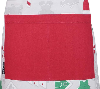 AMOUR INFINI Cotton Aprons for Women with Pocket, Adjustable Strap & Waist Ties - Washable Aprons for Baking, Cooking, Gardening (27.5 x 33 Inches - Christmas Fun)