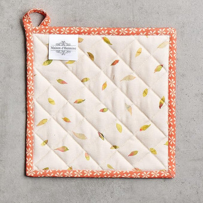 Maison d' Hermine Pot Holders Set 100% Cotton Heat Resistant Potholders 8" x 8" Hot Pads with Loop BBQ, Cooking, Baking, Grilling, Kitchen, Handling Hot Pans (Pack of 2, Pumpkin Passion)