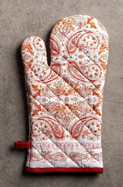 Maison d' Hermine Oven Gloves 100% Cotton Oven Mitt 7" x 13" with Loop Heat Resistant, BBQ, Cooking Gloves, Baking, Grilling, Kitchen, Handling Hot Pans (Pack of 1, Orient)