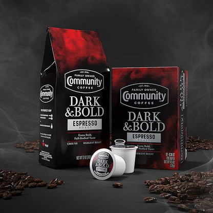 Community Coffee Dark & Bold Espresso Roast Coffee Pods, 72 count, Extra Dark Roast Compatible with Keurig 2.0 K-Cup Brewers, 12 Count (Pack of 6)