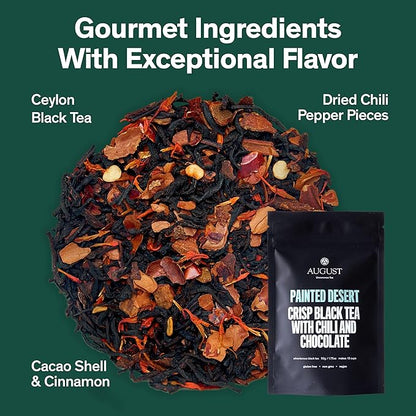 August Uncommon Painted Desert Black Tea – Spicy and Rich Blend with Notes of Mexican Chili, Cinnamon, and Dark Cocoa – Loose Leaf Tea Caffeinated for Daily Enjoyment in a Resealable Pouch (1.75oz)