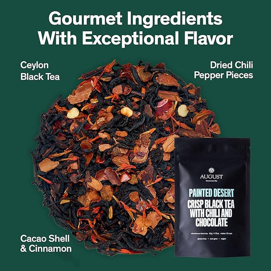 August Uncommon Painted Desert Black Tea – Spicy and Rich Blend with Notes of Mexican Chili, Cinnamon, and Dark Cocoa – Loose Leaf Tea Caffeinated for Daily Enjoyment in a Resealable Pouch (1.75oz)