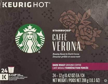 Starbucks K-Cup Coffee Pods—Dark Roast Coffee—Caffè Verona for Keurig Brewers—100% Arabica—4 boxes (96 pods total)
