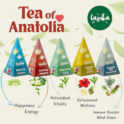 Lazika Tea Variety Pack with Lovely Presentation Box Pack of 2, Black, Green and Herbal Tea Sampler Gift Set, 10+10 Counts, Premium Collection with Pyramid Infuser Bag