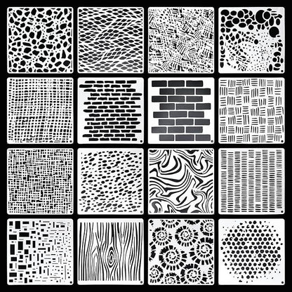 16Pcs Geometric Pattern Stencils for Crafts 6x6 Inch Brick Dot Layering Stencils for Painting on Wood Mixed Media Texture Stencil for Painting on Walls Furniture Fabric Canvas Card Making