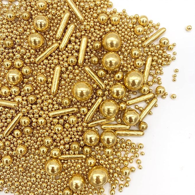 Sprinkles Gold Pearl Sugar Candy Mix Size, Nut Free, Baking Cake Decorations Cupcake Toppers Cookie Decorating Ice Cream Celebrations Shaker Jar Wedding Shower Party (120g/4.2oz）
