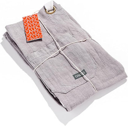Caldo Linen Kitchen Apron for Cooking - Mens and Womens Linen Bib Apron for Professional Chef, Server, or Barista - Adjustable with Pockets (Grey)