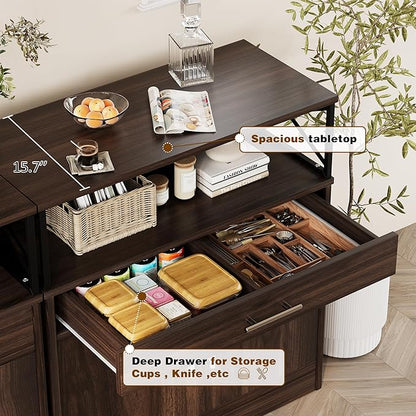 Vongrasig 32" Modern Sideboard Buffet Cabinet With Storage, Adjustable Shelf, Wood Farmhouse Coffee Bar Table for Kitchen, Dining Room, Rustic Brown