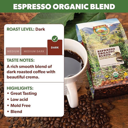 Low Acid Organic Coffee – Whole Bean, Mold-Free & Stomach Friendly by Java Planet, Espresso Blend Coffee, Dark Roast, Smooth Full Flavored, 2x1LB Bag