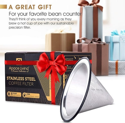 Compatible with Hario V60 Pour Over Coffee Filter - Wide Metal Base Reusable Stainless Steel Coffee Dripper - Paperless Coffee Filter for Sustainable Brewing