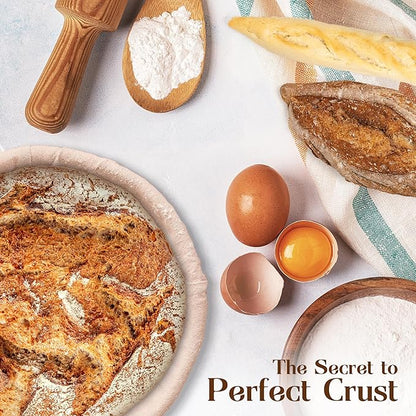 Bread Proofing Baskets for Sourdough Bread Baking - Set of 2 7" Round Banneton Baskets with Liners, Made of Finest Indonesian Rattan - Bake Perfect Artisan Bread Loaves at Home Like a Pro