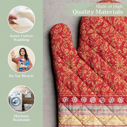 Maison d' Hermine Oven Gloves 100% Cotton Oven Mitt 7" x 13" with Loop Heat Resistant, BBQ, Cooking Gloves, Baking, Grilling, Kitchen, Handling Hot Pans (Pack of 1, Sofia)