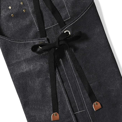 AFUN Chef Aprons for Men Women with Large Pockets, Cotton Canvas Cross Back Heavy Duty Adjustable Work Apron, Size M to XXL (Black)