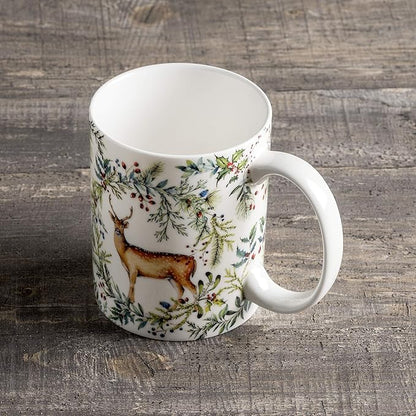 Maison d' Hermine Coffee Mug with Handles Fine Bone China Mugs Pack of One Tea Cups for Hot Beverages Cappuccino Latte Home Restaurant Office Perfect for Gift (Holly Time - Biche, 12 Ounce)