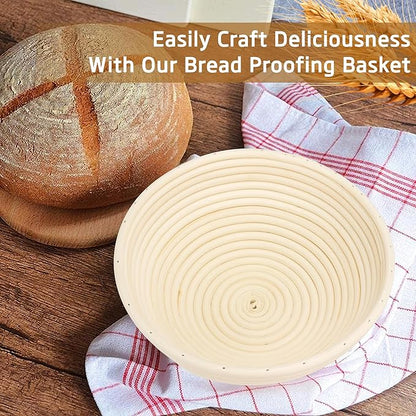 Banneton Bread Proofing Basket 8.5 Inch Sourdough Baking Rising Banaton Proofer Box Warmer Baskets Round Bowl Cover Bowls Making Small Bulk Set of 2 Kit Supplies Tools Rattan for Home Bakers Gifts