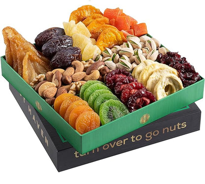 Thanksgiving Dried Fruit & Nuts Gift Basket - Fresh Dried Fruit & Nuts Gift Basket - Assorted Food Gift Box for Christmas, Holiday, Family, Sympathy, Men & Women.