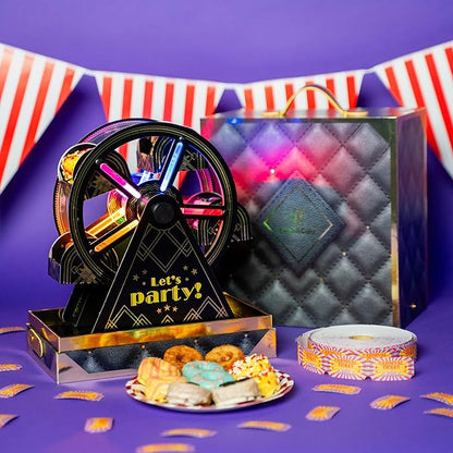 Luxe Mini Donut Ferris Wheel Box by Send A Cake – Ready to Gift, No Assembly Needed – 10 Mini Cake Donuts, Spins, Lights Up & Music – Unique Birthday & Celebration Gift for Women, Men, Adults, Kids