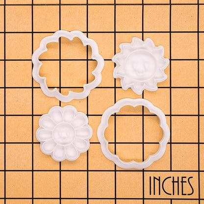 BAKERLOGY Happy Days - Mini 2" Cookie Cutter & Stamp Set - Happy Daisy & Happy Sun Design for Easter, Summer & Spring Cookies, Cupcakes & Fondant Decorations
