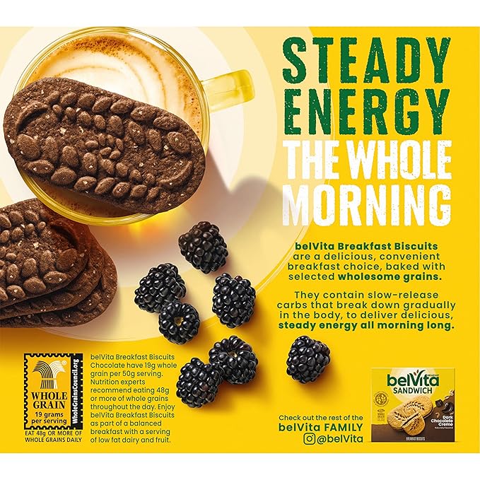 belVita Breakfast Bars Biscuits, Chocolate, 30 Total Packs, 6 Boxes (4 Biscuits Per Pack)