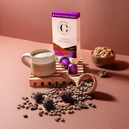 Cru Kafe Dark Roast USDA Organic Espresso Coffee Capsules (10 Pods) Fairtrade Coffee Pods Compatible with Nespresso Original Line and Pixie Machines