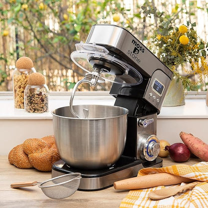 Moss & Stone Stand Mixer With Lcd Display, 6 Speed Electric Mixer With 5.5 Quart Stainless Steel Mixing Bowl, Kitchen Mixer With Dough Hook, Egg Whisk, Beater & Baking Spatula, Food Mixer With Timer
