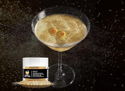 Gold BREW GLITTER Edible Glitter For Drinks, Cocktails, Beer, Garnish Glitter & Beverages | KOSHER & HALAL Certified | 100% Edible & Food Grade | Vegan, Gluten, Nut Free (50g, Gold)