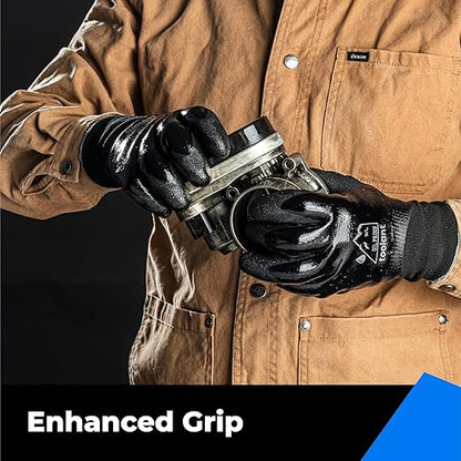 Waterproof Gloves for Men and Women, Freezer Gloves with Grip, Double Nitrile Dipped for Extreme Oil Repellent, for Construction, Mechanics, Mining, Plumbing, Black, Large