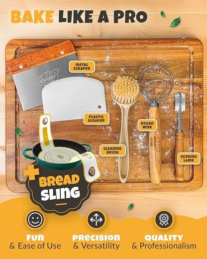 Dutch Oven Bread Baking - 5QT Enamel Bread-Oven - incl Sourdough Bread-Baking Suppliers like Dough Whisk Scoring Lame etc Bread-Dome Cast Iron Bread-Pan with Lid for Sour dough, Bread-makingBottle Green Dome
