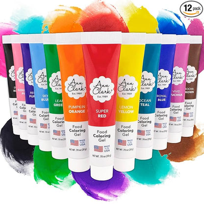 Ann Clark Cookie Cutters Professional-Grade Gel Food Coloring Made in USA .7 oz, 12 Colors