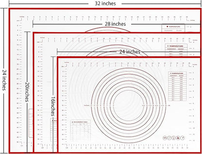 Yansumi Silicone Pastry Mat Extra Large Non-Slip Mat for Rolling Dough Pie Crust and Baking Non-Stick with Measurements (Red, 32x24)