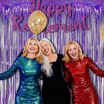 BRAVESHINE Purple Tinsel Foil Fringe Curtains - 2Pcs 3.2x8.2ft Metallic Holidays Photo Backdrop for Halloweens Birthdays Valentine's Bridal Shower Bachelorette Anniversary Engagement Party Supplies