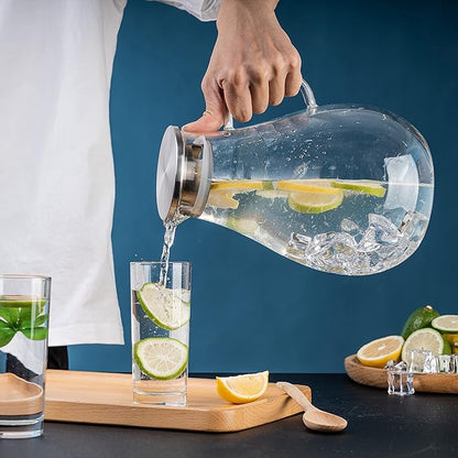 Glass Pitcher with Lid,3000ml - Hot/Cold Water Jug, Juice and Iced Tea Beverage Carafe