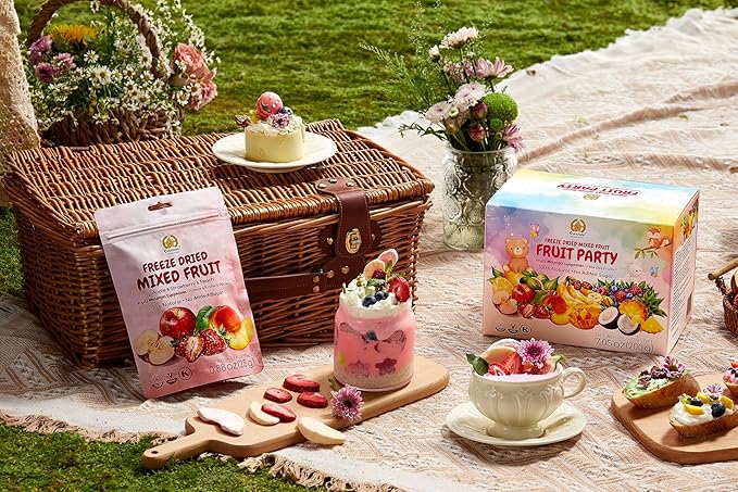 SUNGIVEN Freeze Dried Fruit Party with 10+ Fruits, Mixed Fruits Variety Pack of 5 Bag, 7.06 oz, Health Snack, Fruit Crisps, Freeze Dried Apple Strawberry Berries Lemon Coconut Fig Mango Pineapple, No Sugar Added, Made with 100% Fruit