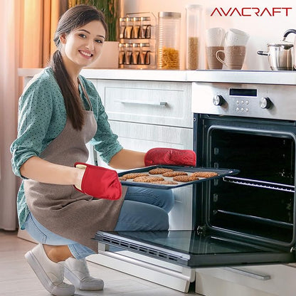 AVACRAFT Red Pot Holders Set, Flexible, 100% Cotton with Non-Slip Heat Resistant Silicone Design, Thick Terry Cloth Interior, Hot Pads, 500 F Heat Resistant Kitchen Mitts (Red Pot Holder)