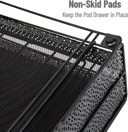 Mind Reader Single Serve Coffee Pod Organizer with 2 Drawers, 72 Pod Capacity, Metal Mesh, 13"L x 12.75"W x 5"H, Black