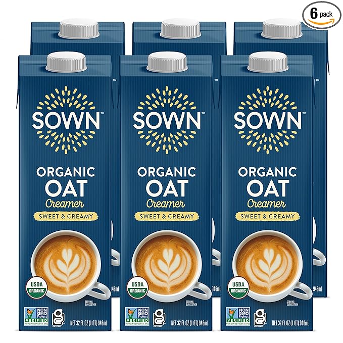 SOWN Organic Oat Creamer Sweet & Creamy - Barista Oat Milk Non Dairy Coffee Creamer - Plant Based, Dairy-Free, Vegan, Gluten-Free, Non-GMO, Shelf Stable - 32oz (Pack of 6)