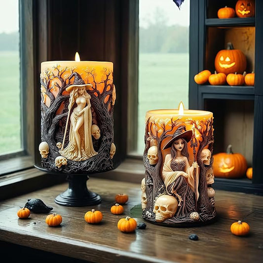 Witch Cylinder Silicone Candle Mold for Candle Making,Pillar Casting Silicone Molds for Resin Casting,Scented Candle, Soap,Silicone Molds for Home Decor,Resin Craft Gifts (B)