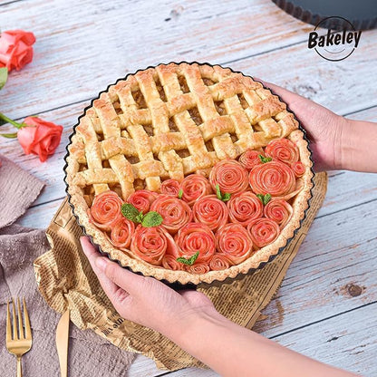 11-Inch Round Tart Pan with Loose Removable Bottom, Non-Stick Carbon Steel Quiche Pan for Oven Baking (Black)