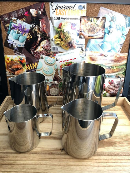 32oz Stainless Steel Milk Frothing Pitcher with Double Measurement Scale - Perfect for Latte Art